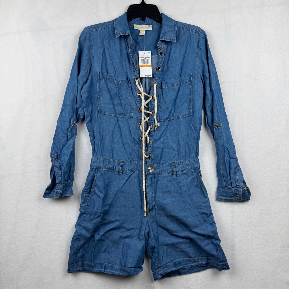 Michael Kors NWT $200 Denim Lace Up Romper‎ Jumpsuit Medium Indigo Womens Small